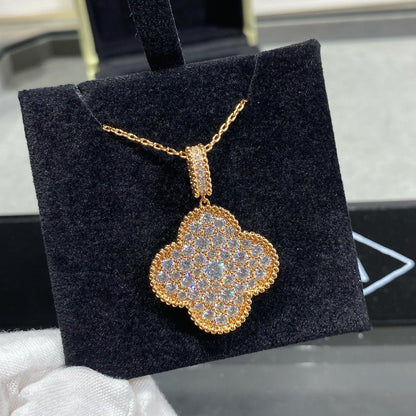 [sparkle Jewelry ]CLOVER 25MM LARGE PEDANT DIAMOND PAVED LONG NECKLACE