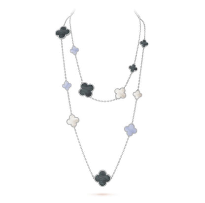 [sparkle Jewelry ]CLOVER 16 MOTIF CHALCEDONY MOP SILVER NECKLACE