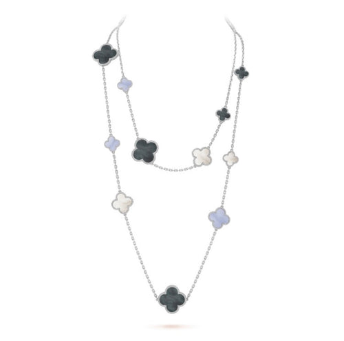 [sparkle Jewelry ]CLOVER 16 MOTIF CHALCEDONY MOP SILVER NECKLACE