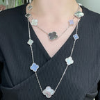 [sparkle Jewelry ]CLOVER 16 MOTIF CHALCEDONY MOP SILVER NECKLACE