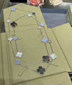 [sparkle Jewelry ]CLOVER 16 MOTIF CHALCEDONY MOP SILVER NECKLACE