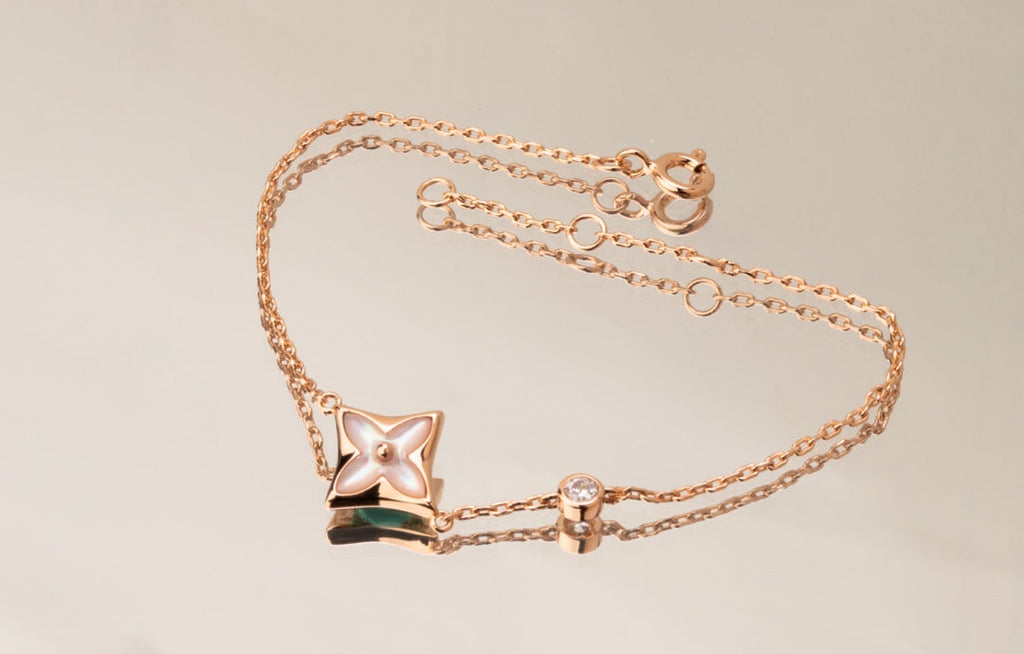 [sparkle Jewelry ]STAR PINK MOP 1 DIAMOND PINK GOLD NECKLACE