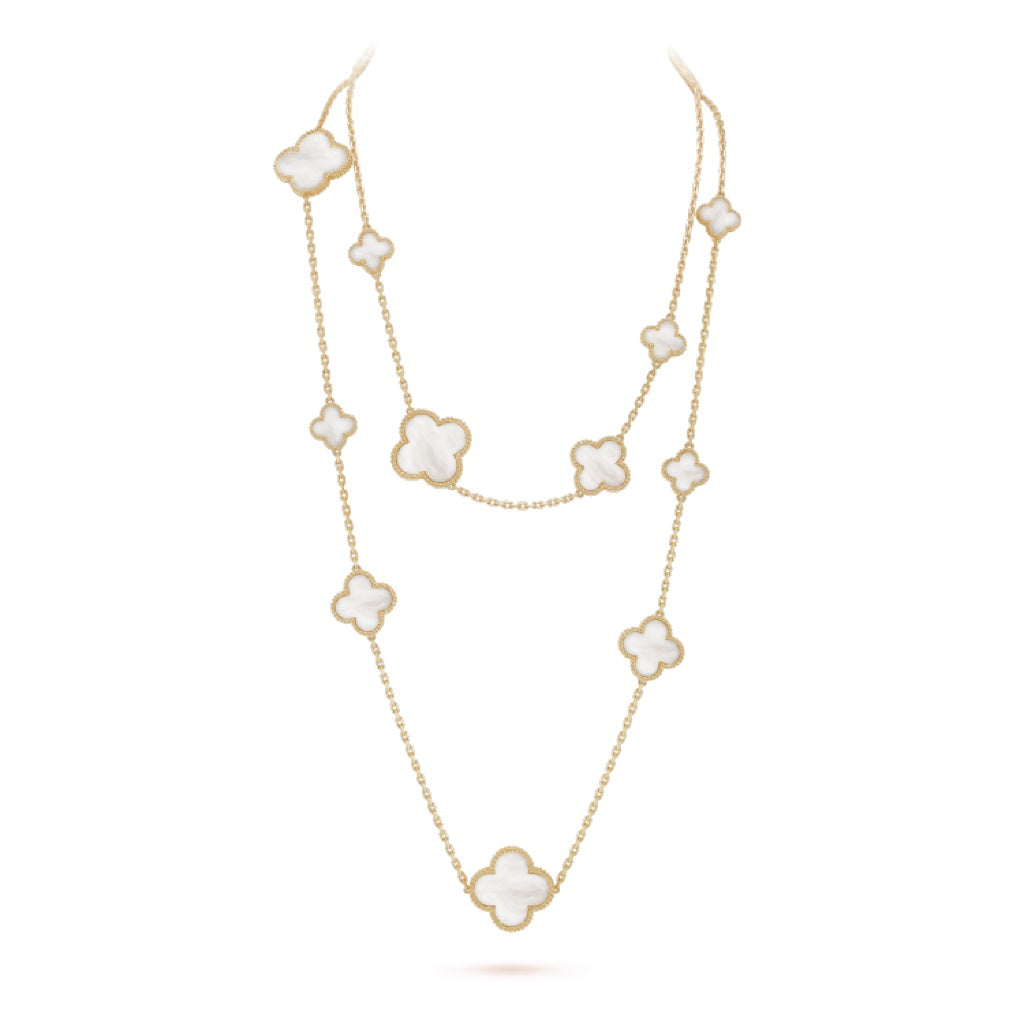 [sparkle Jewelry ]CLOVER 16 MOTIF WHITE MOP GOLD NECKLACE
