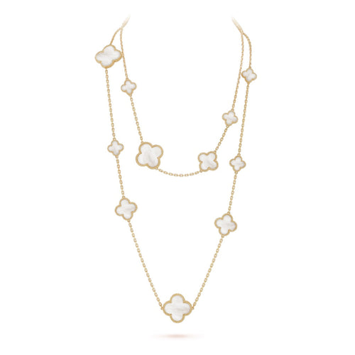 [sparkle Jewelry ]CLOVER 16 MOTIF WHITE MOP GOLD NECKLACE