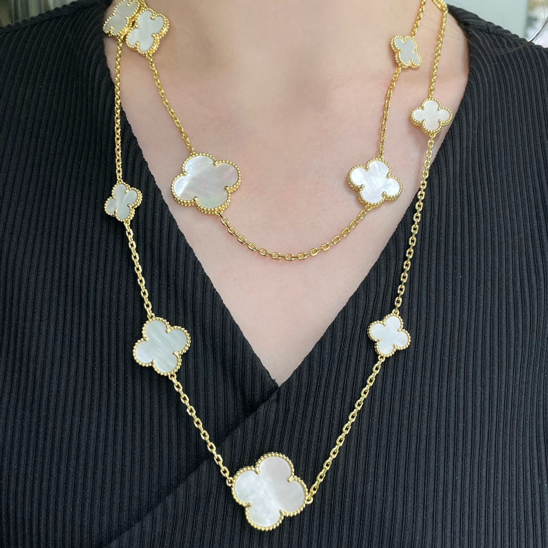 [sparkle Jewelry ]CLOVER 16 MOTIF WHITE MOP GOLD NECKLACE