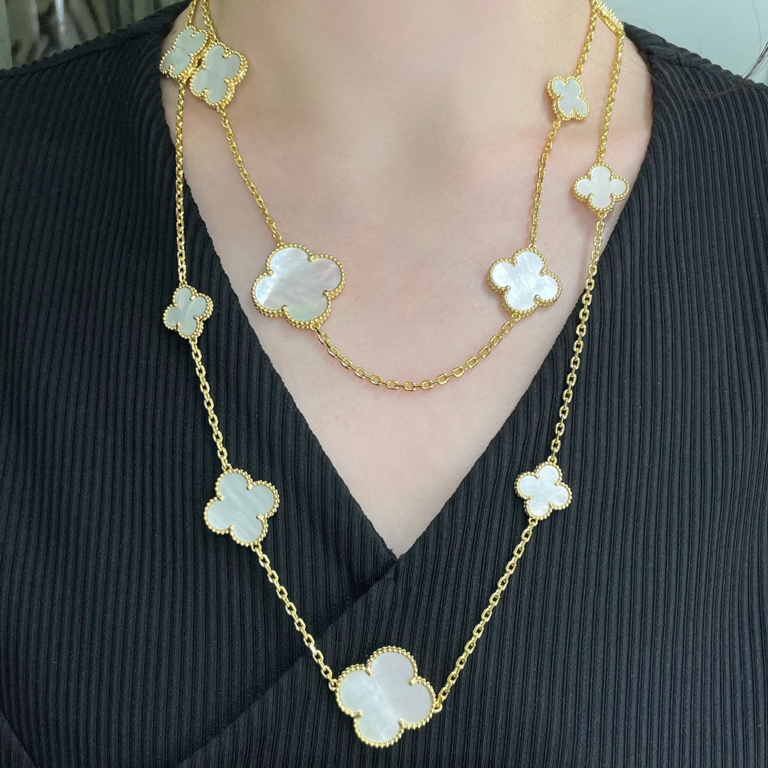 [sparkle Jewelry ]CLOVER 16 MOTIF WHITE MOP GOLD NECKLACE