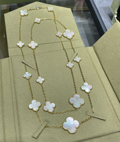 [sparkle Jewelry ]CLOVER 16 MOTIF WHITE MOP GOLD NECKLACE