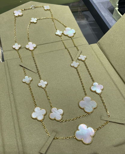 [sparkle Jewelry ]CLOVER 16 MOTIF WHITE MOP GOLD NECKLACE