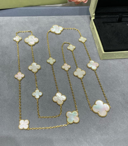 [sparkle Jewelry ]CLOVER 16 MOTIF WHITE MOP GOLD NECKLACE