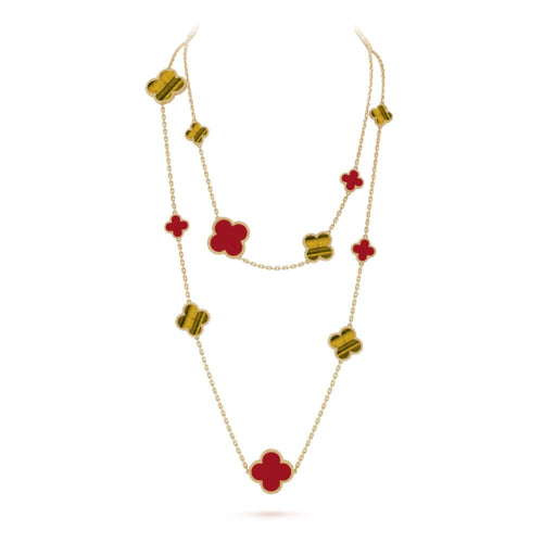 [sparkle Jewelry ]CLOVER 16 MOTIF CARNELIAN TIGER EYE ROSE GOLD NECKLACE