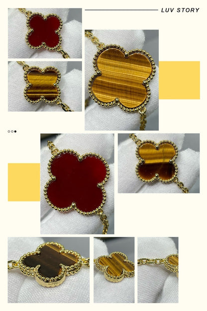 [sparkle Jewelry ]CLOVER 16 MOTIF CARNELIAN TIGER EYE ROSE GOLD NECKLACE