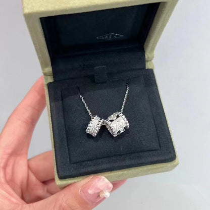 [sparkle Jewelry ]PERLEE DOUBLE PENDANT SILVER DIAMOND NECKLACE
