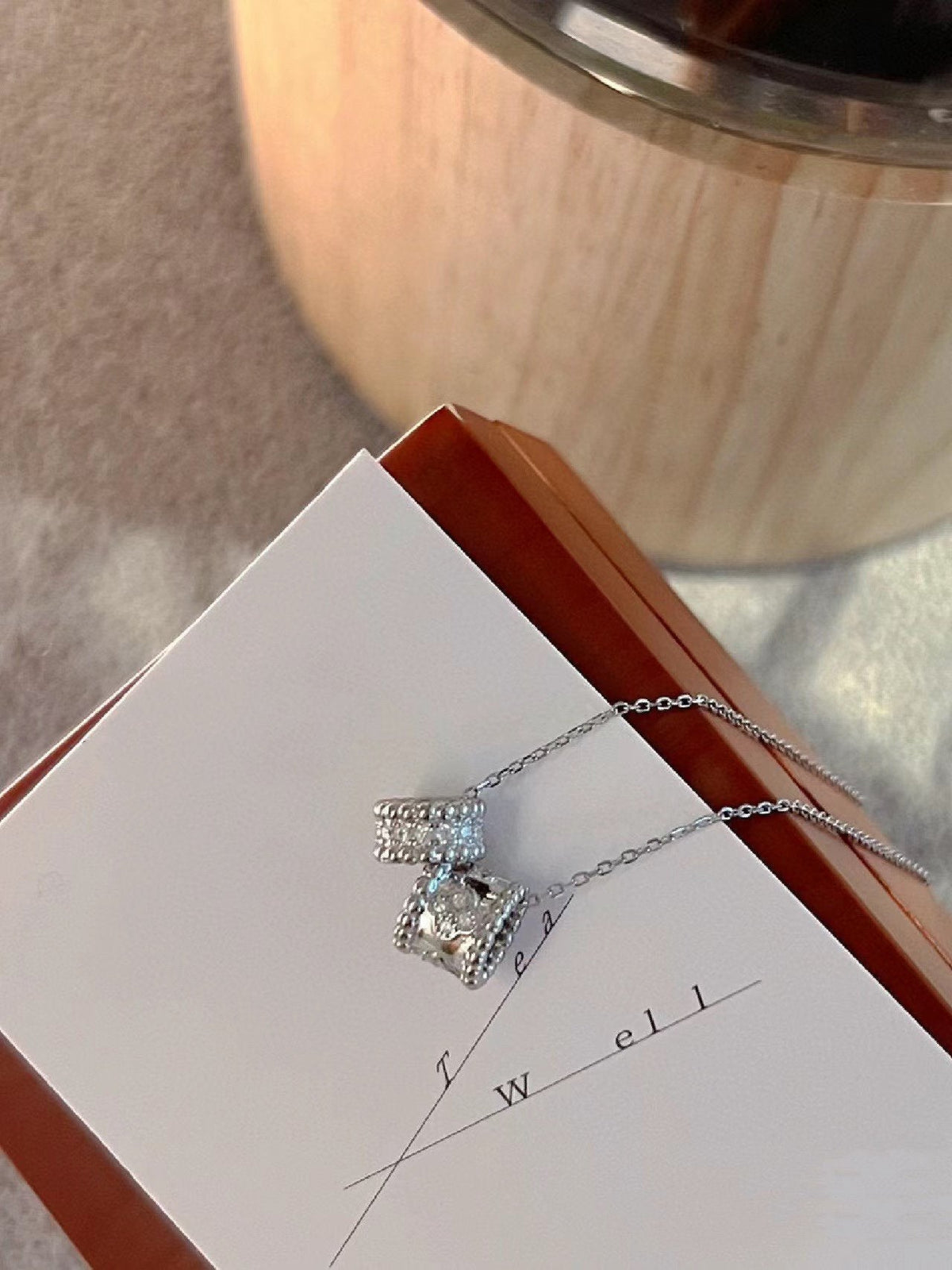 [sparkle Jewelry ]PERLEE DOUBLE PENDANT SILVER DIAMOND NECKLACE