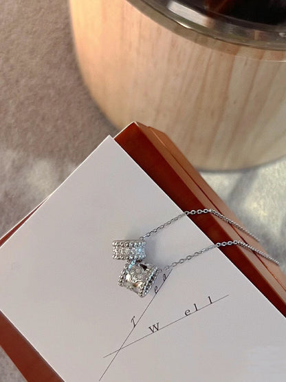 [sparkle Jewelry ]PERLEE DOUBLE PENDANT SILVER DIAMOND NECKLACE