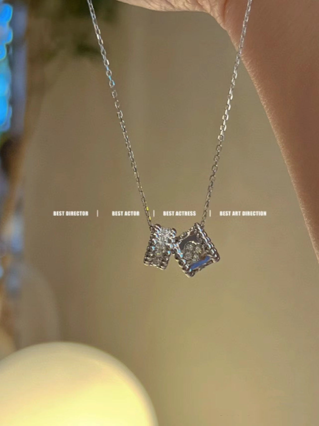 [sparkle Jewelry ]PERLEE DOUBLE PENDANT SILVER DIAMOND NECKLACE