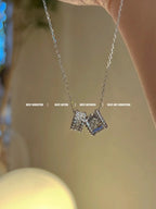 [sparkle Jewelry ]PERLEE DOUBLE PENDANT SILVER DIAMOND NECKLACE