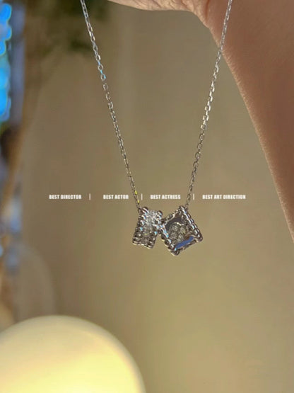 [sparkle Jewelry ]PERLEE DOUBLE PENDANT SILVER DIAMOND NECKLACE