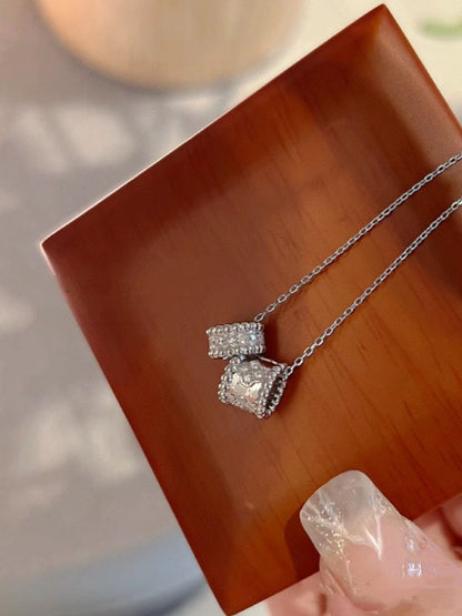 [sparkle Jewelry ]PERLEE DOUBLE PENDANT SILVER DIAMOND NECKLACE
