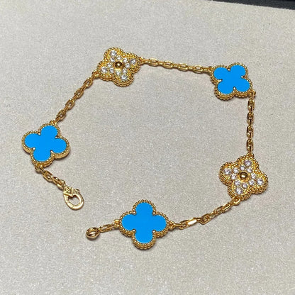 [sparkle Jewelry ] CLOVER 5 MOTIF BLUE AGATE BRACELET COLLECTION
