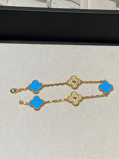 [sparkle Jewelry ] CLOVER 5 MOTIF BLUE AGATE BRACELET COLLECTION