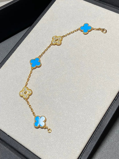 [sparkle Jewelry ] CLOVER 5 MOTIF BLUE AGATE BRACELET COLLECTION