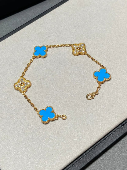 [sparkle Jewelry ] CLOVER 5 MOTIF BLUE AGATE BRACELET COLLECTION