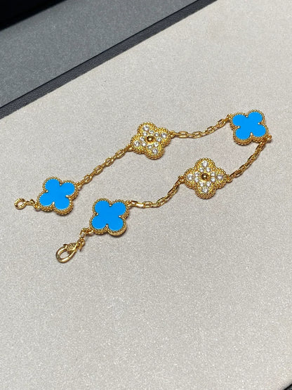 [sparkle Jewelry ] CLOVER 5 MOTIF BLUE AGATE BRACELET COLLECTION