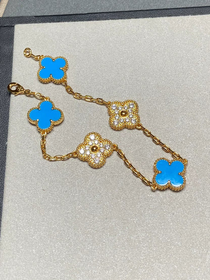 [sparkle Jewelry ] CLOVER 5 MOTIF BLUE AGATE BRACELET COLLECTION