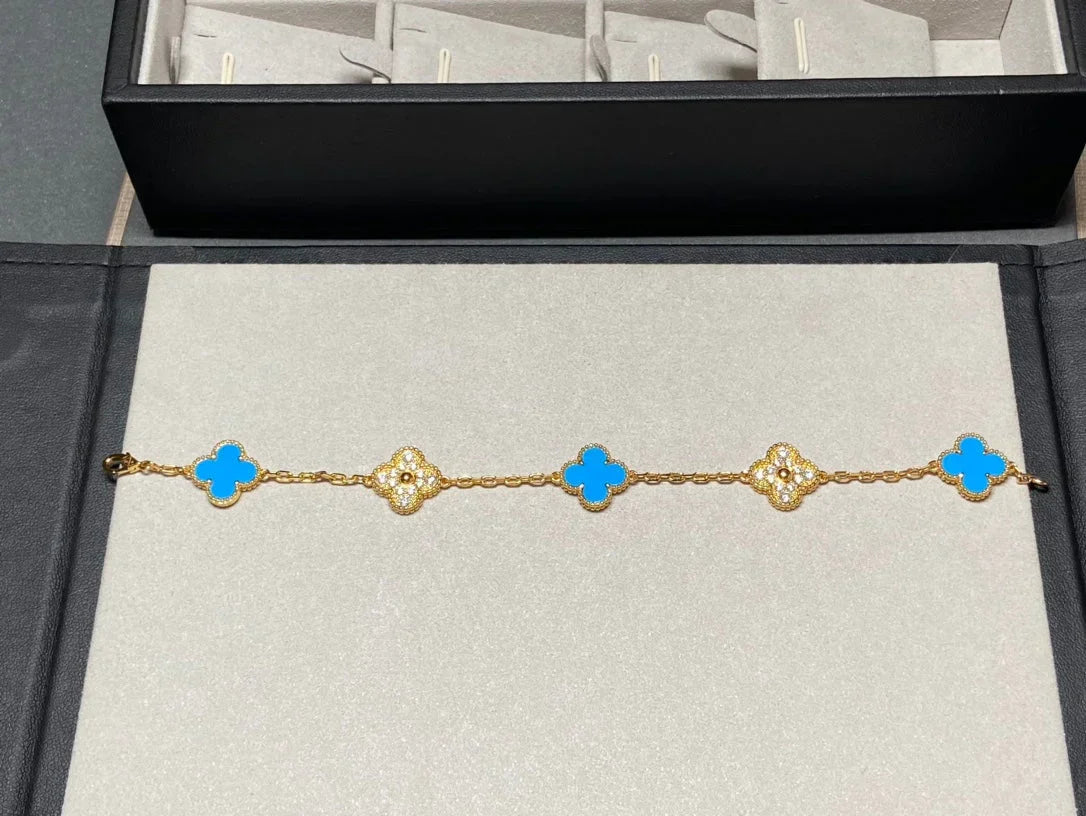 [sparkle Jewelry ] CLOVER 5 MOTIF BLUE AGATE BRACELET COLLECTION