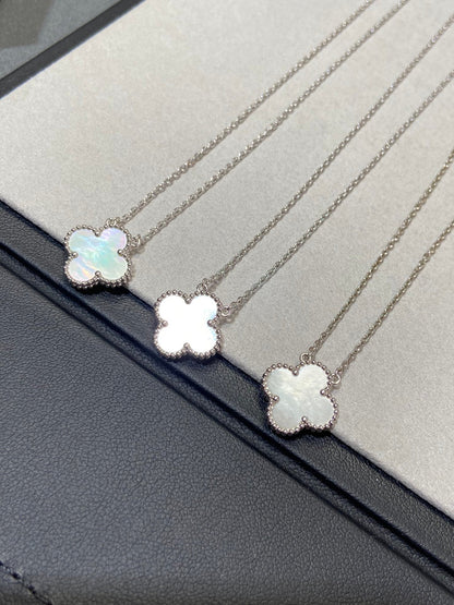 [sparkle Jewelry ]CLOVER MEDIUM SILVER WHITE MOP NECKLACE