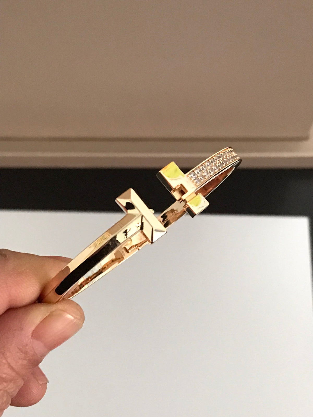 [Sparkle Jewelry]T1 WIDE DIAMOND HINGED BANGLE PINK GOLD