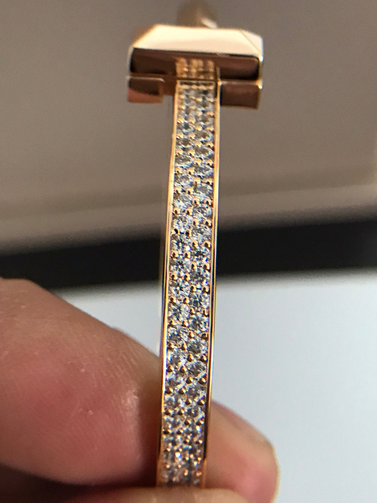 [Sparkle Jewelry]T1 WIDE DIAMOND HINGED BANGLE PINK GOLD