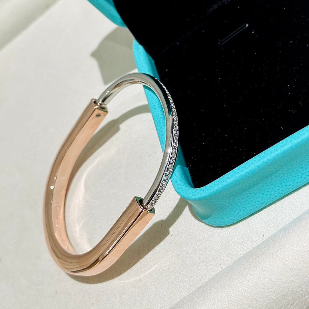 [Sparkle Jewelry]LOCK PINK GOLD SILVER DIAMOND BRACELET