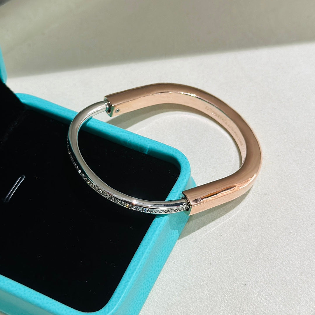 [Sparkle Jewelry]LOCK PINK GOLD SILVER DIAMOND BRACELET