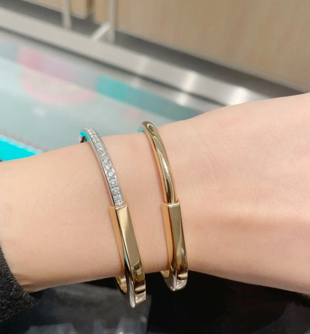 [Sparkle Jewelry]LOCK PINK GOLD SILVER DIAMOND BRACELET