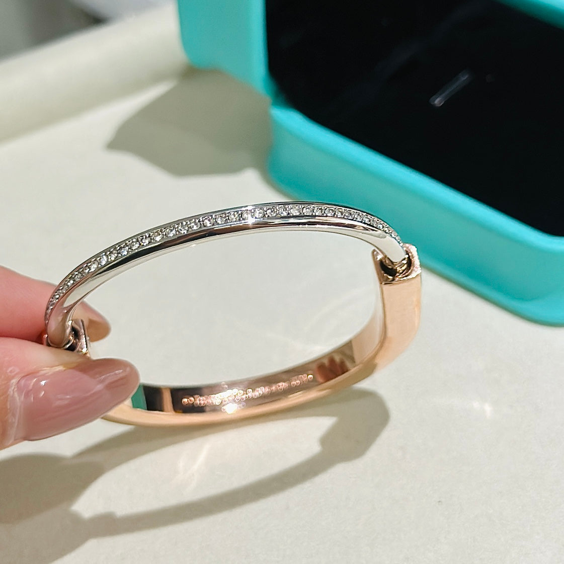 [Sparkle Jewelry]LOCK PINK GOLD SILVER DIAMOND BRACELET
