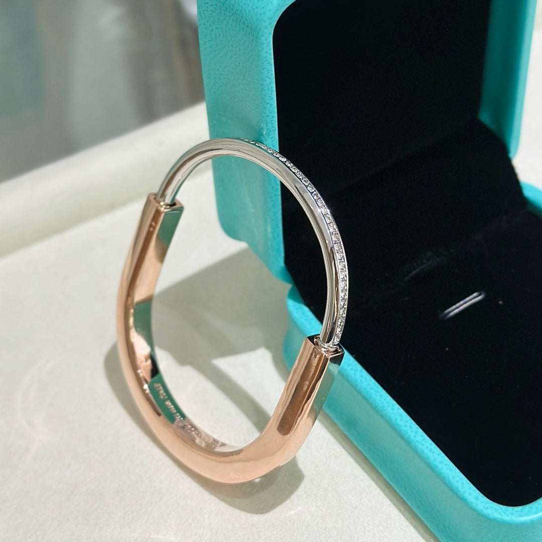[Sparkle Jewelry]LOCK PINK GOLD SILVER DIAMOND BRACELET