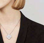 [sparkle Jewelry ]CLOVER 25MM LARGE PENDANT DIAMOND PAVED SILVER NECKLACE
