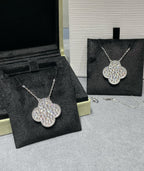 [sparkle Jewelry ]CLOVER 25MM LARGE PENDANT DIAMOND PAVED SILVER NECKLACE