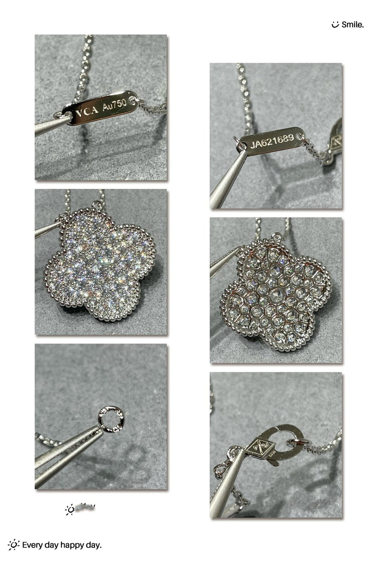 [sparkle Jewelry ]CLOVER 25MM LARGE PENDANT DIAMOND PAVED SILVER NECKLACE