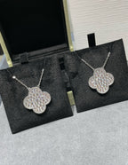[sparkle Jewelry ]CLOVER 25MM LARGE PENDANT DIAMOND PAVED SILVER NECKLACE