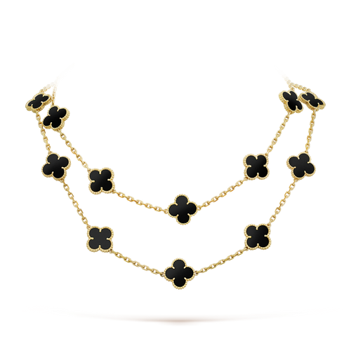 [sparkle Jewelry ]CLOVER 20 MOTIFS ONYX NECKLACE