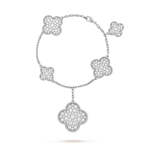 [sparkle Jewelry ]CLOVER 6 MOTIFS SILVER DIAMOND BRACELET