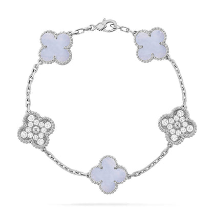 [Sparkle]LUCKY CLOVER 5-MOTIF-ARMBAND - PURPLE CHALCEDONY KOLLEKTION