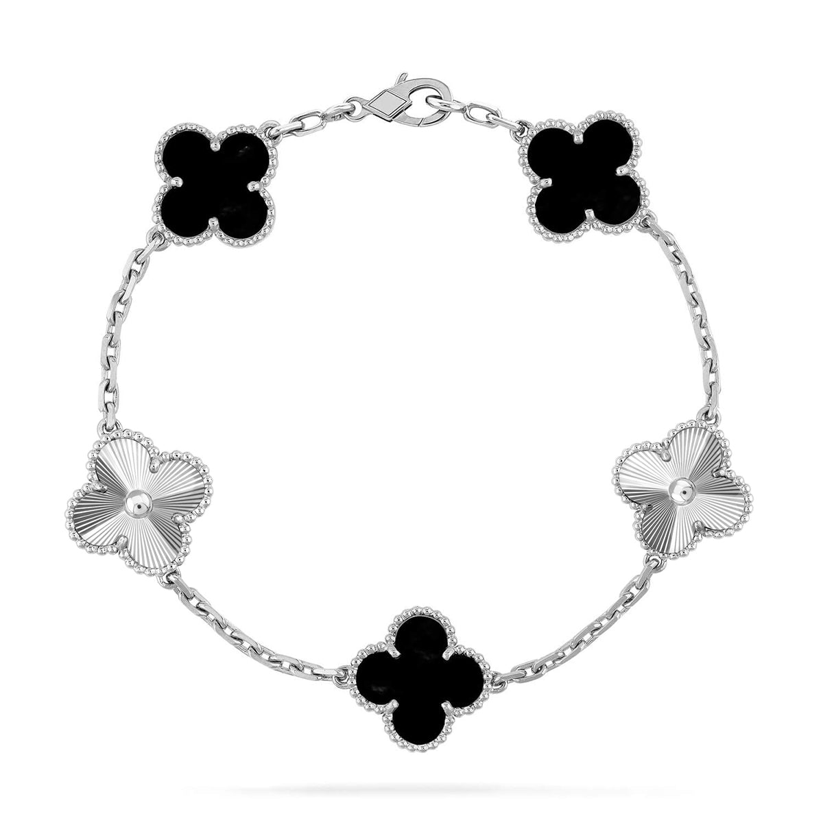 [Sparkle]GLÜCKSKLEE-ARMREIF MIT 5 MOTIVEN – KOLLEKTION SCHWARZES ONYX