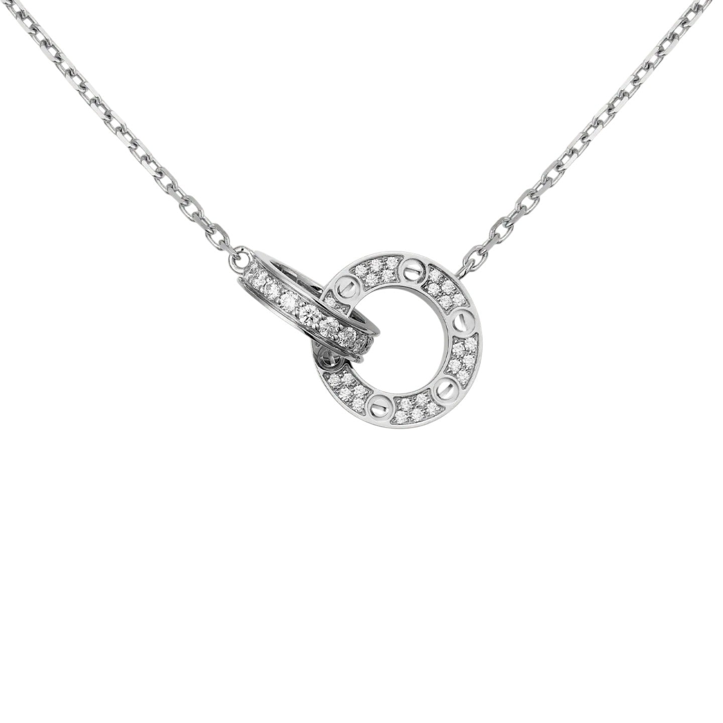 [Sparkle]DOPPELRING-ANHÄNGERKETTE MIT VOLLSTÄNDIGER PAVÉ-FASSUNG