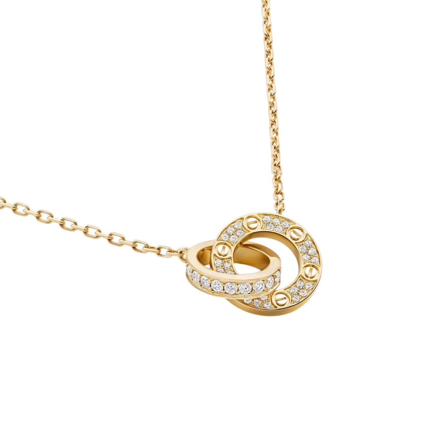 [Sparkle]DOPPELRING-ANHÄNGERKETTE MIT VOLLSTÄNDIGER PAVÉ-FASSUNG