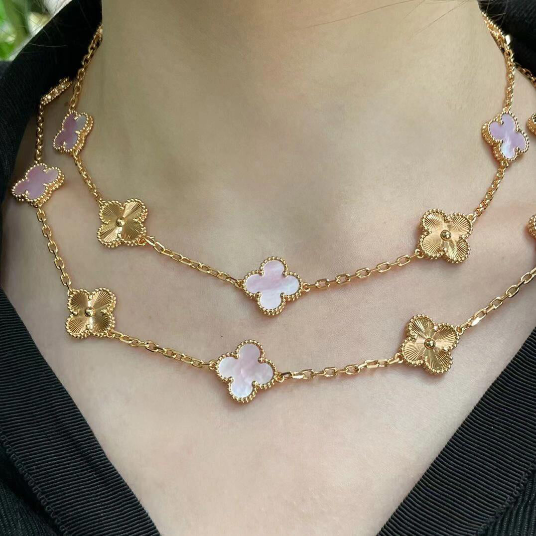 [sparkle Jewelry ]CLOVER 20 MOTIFS LASER PINK MOP NECKLACE