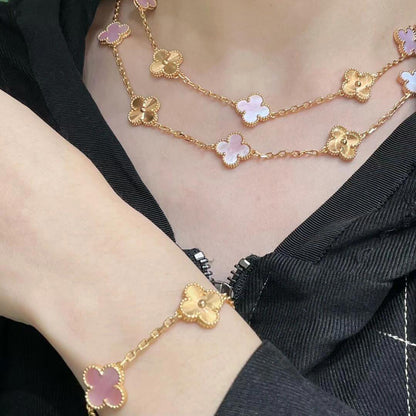 [sparkle Jewelry ]CLOVER 20 MOTIFS LASER PINK MOP NECKLACE