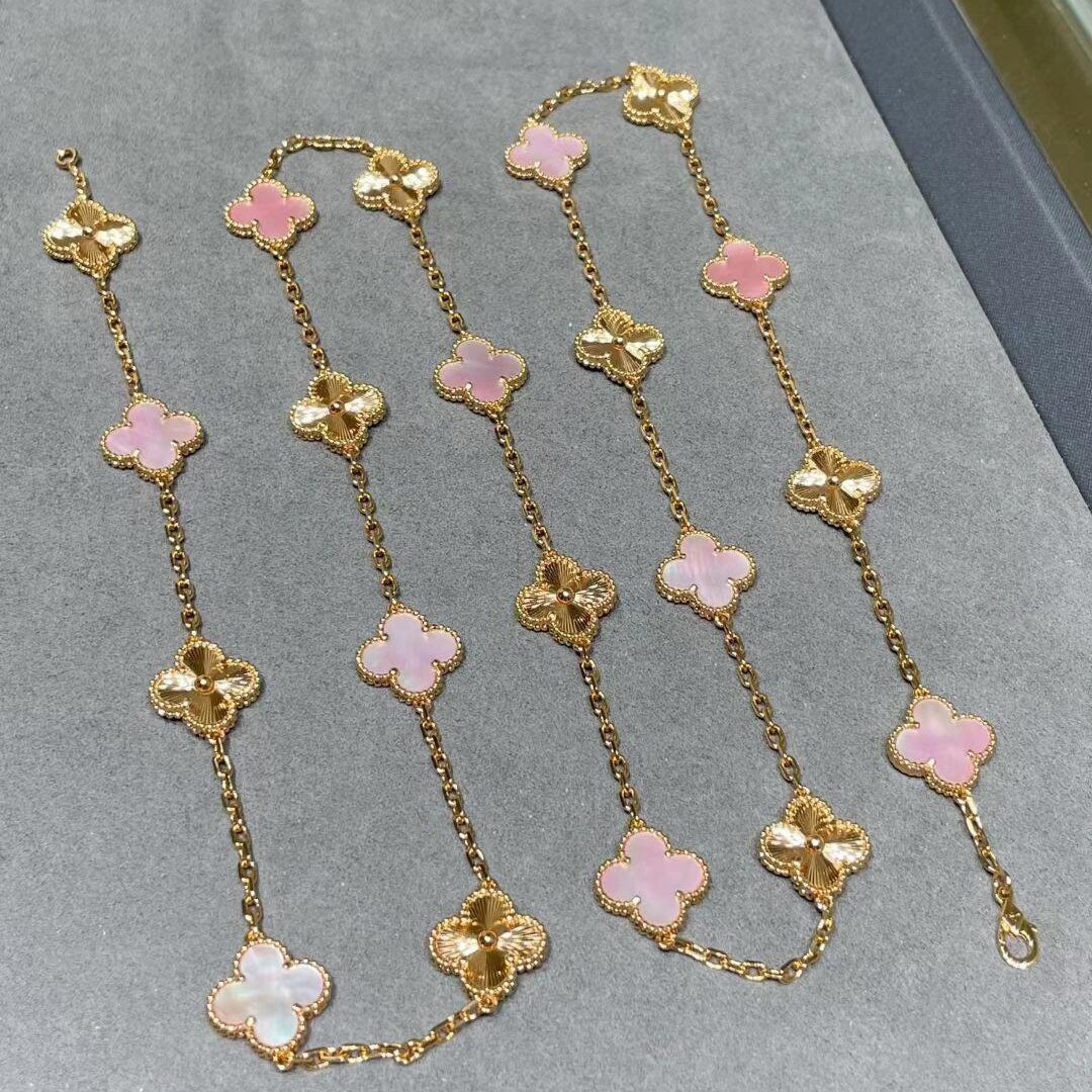[sparkle Jewelry ]CLOVER 20 MOTIFS LASER PINK MOP NECKLACE